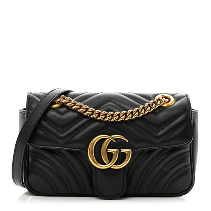 Gucci Calfskin Matelasse Mini GG Marmont Shoulder Bag Black 1 of 11