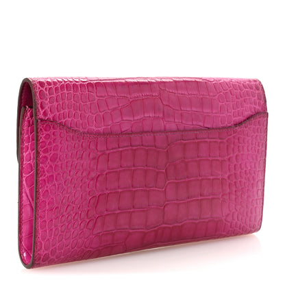 Hermes Shiny Alligator Constance Long Wallet Rose Scheherazade 6 of 12