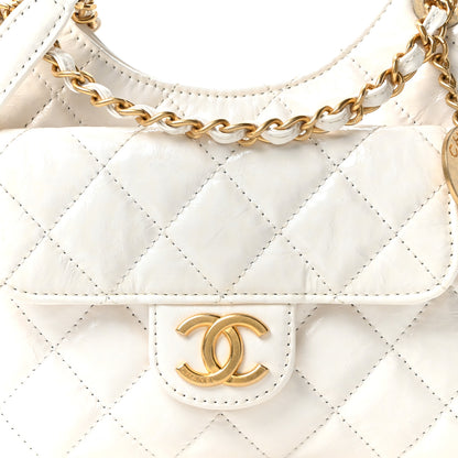 Chanel Shiny Crumpled Calfskin Quilted Small Wavy CC Hobo White 8 of 10