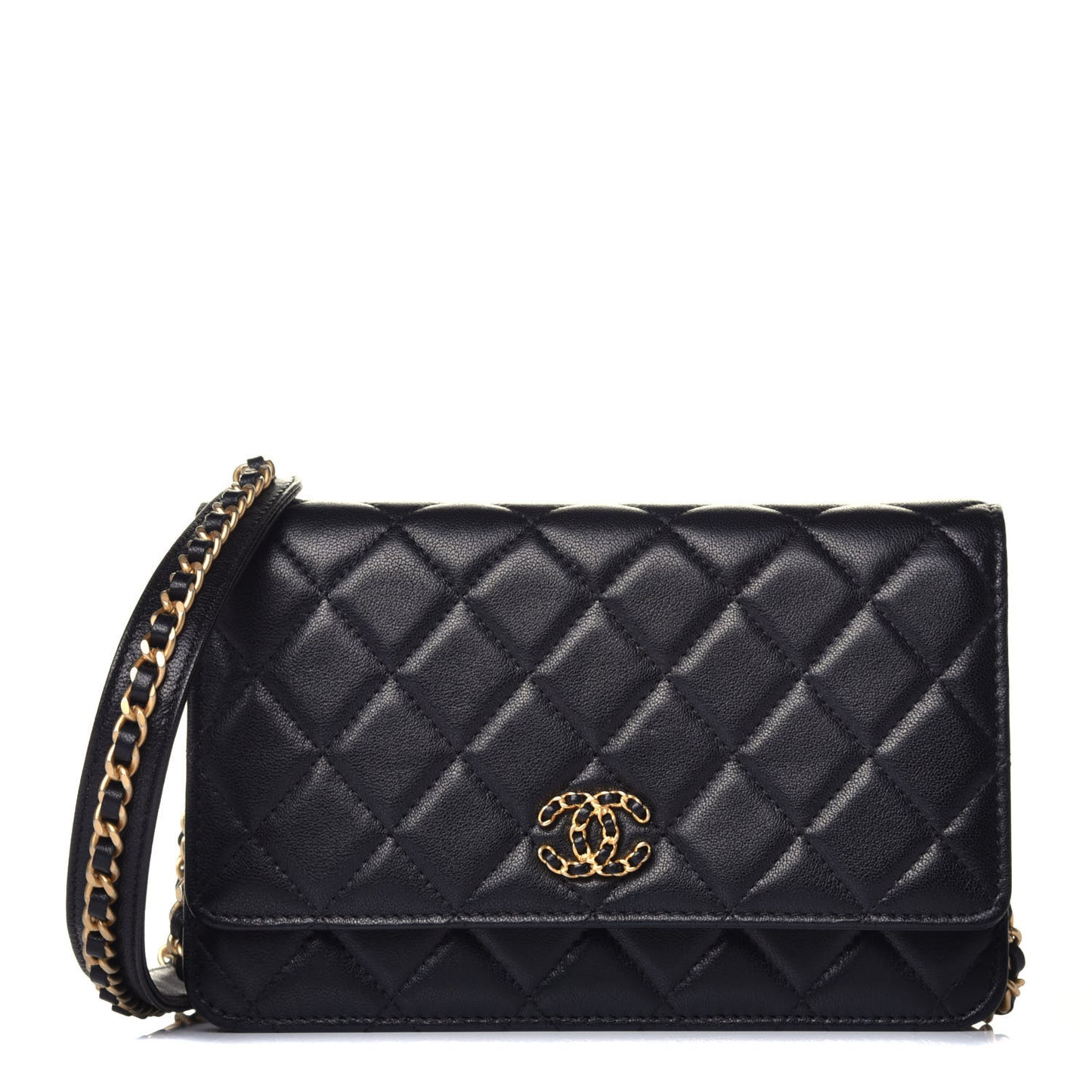 Lambskin Quilted Infinity Wallet On Chain WOC Black