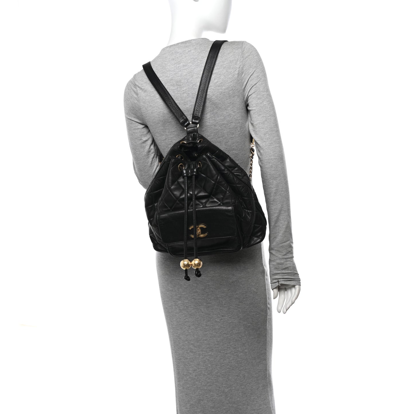 Lambskin Quilted Drawstring Backpack Black