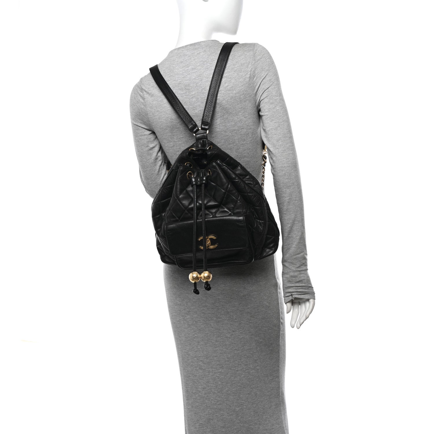 Chanel Lambskin Quilted Drawstring Backpack Black 2 of 18