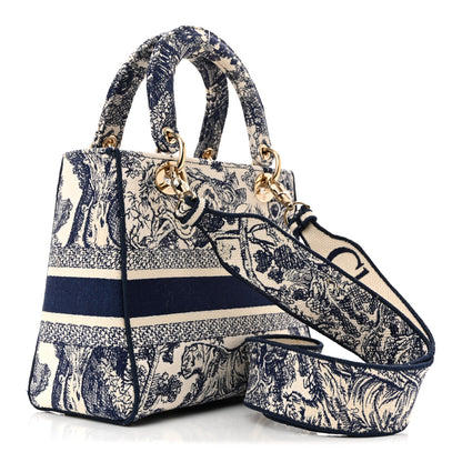 Christian Dior Canvas Toile De Jouy Embroidered Medium Lady D-Lite Navy 3 of 12