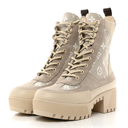 Louis Vuitton Suede Calfskin Monogram Laureate Platform Desert Boots 39 Taupe 3 of 8