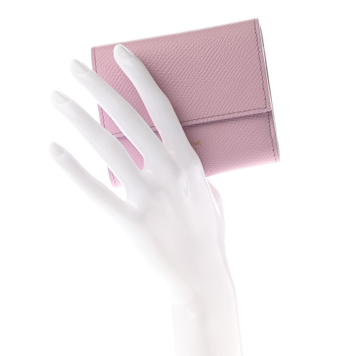 Grained Calfskin Small Tri-Fold Wallet Rose Quartz