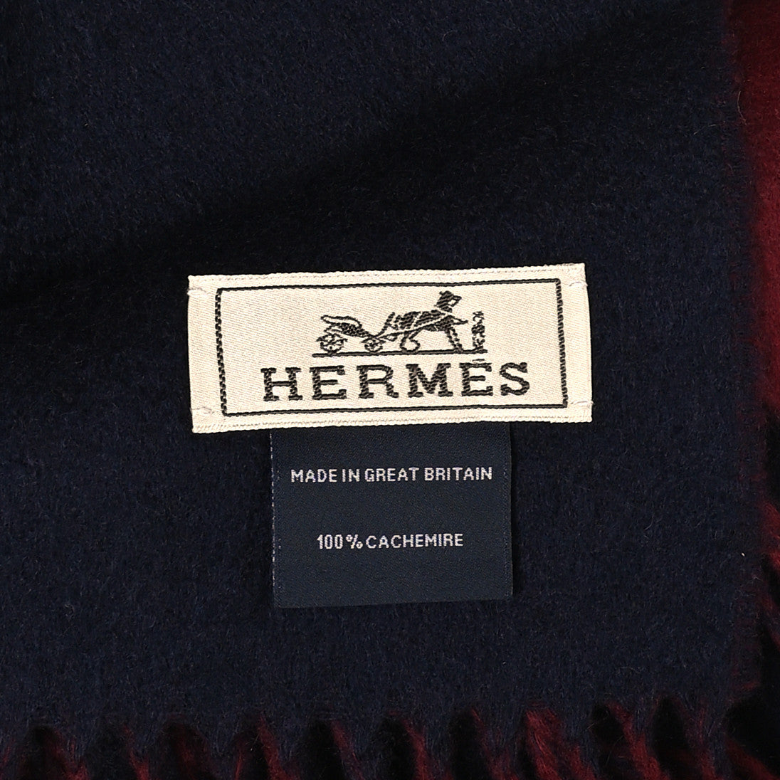 Hermes Cashmere Recto Verso Muffler Rouge H Marine 4 of 4