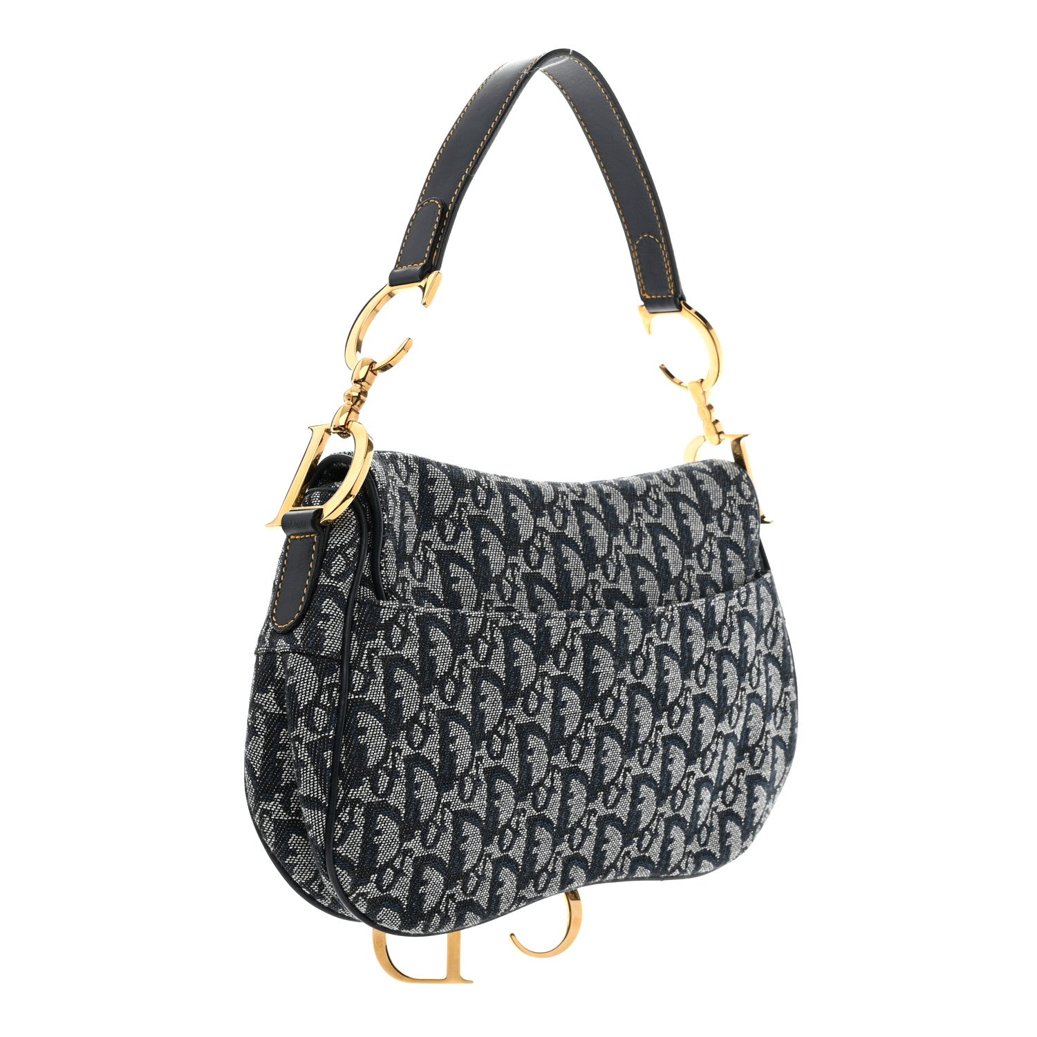 Christian Dior Monogram Double Saddle Bag Navy Blue 2 of 9