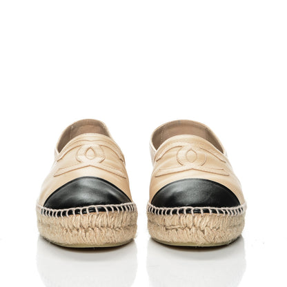 Chanel Lambskin CC Espadrilles 37 Beige Black 2 of 7