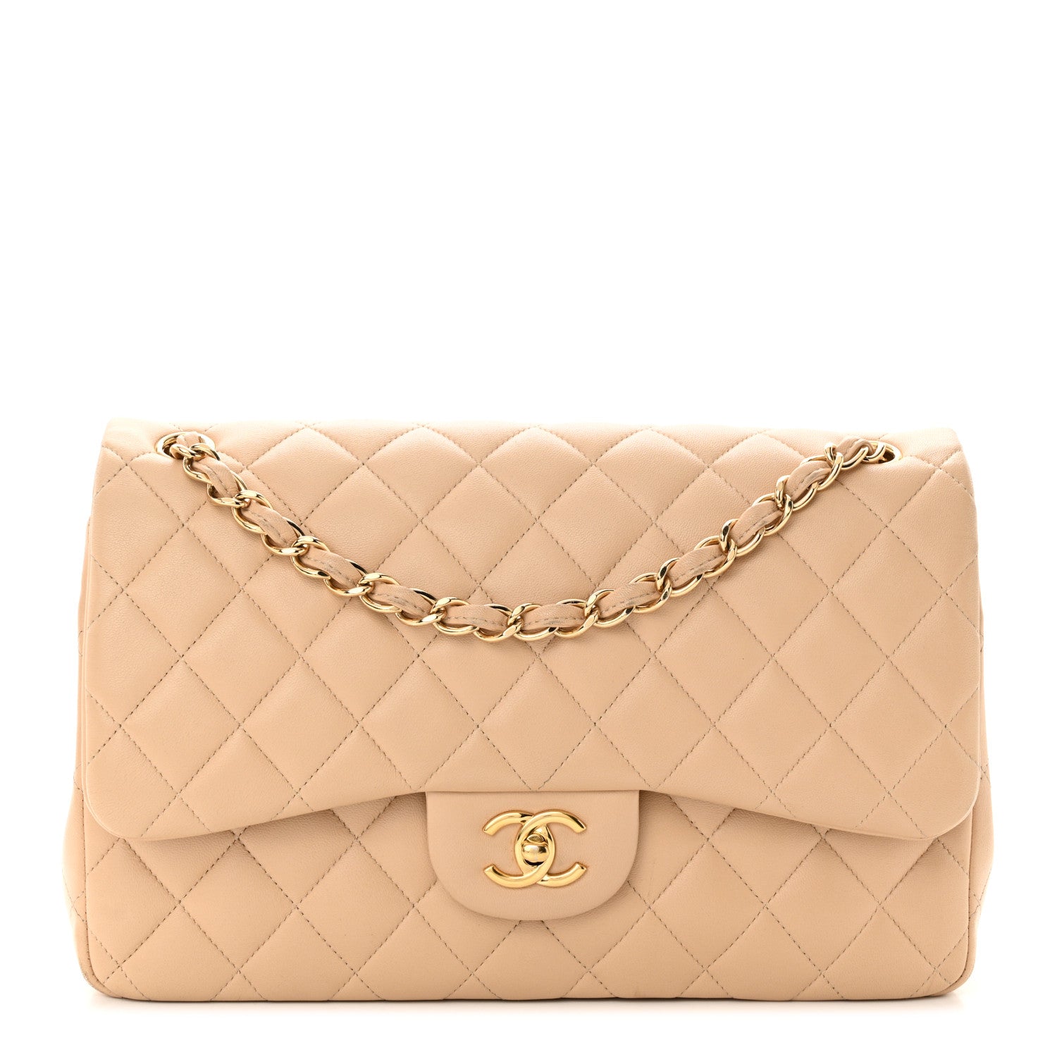 Chanel Lambskin Quilted Jumbo Double Flap Beige 1 of 21