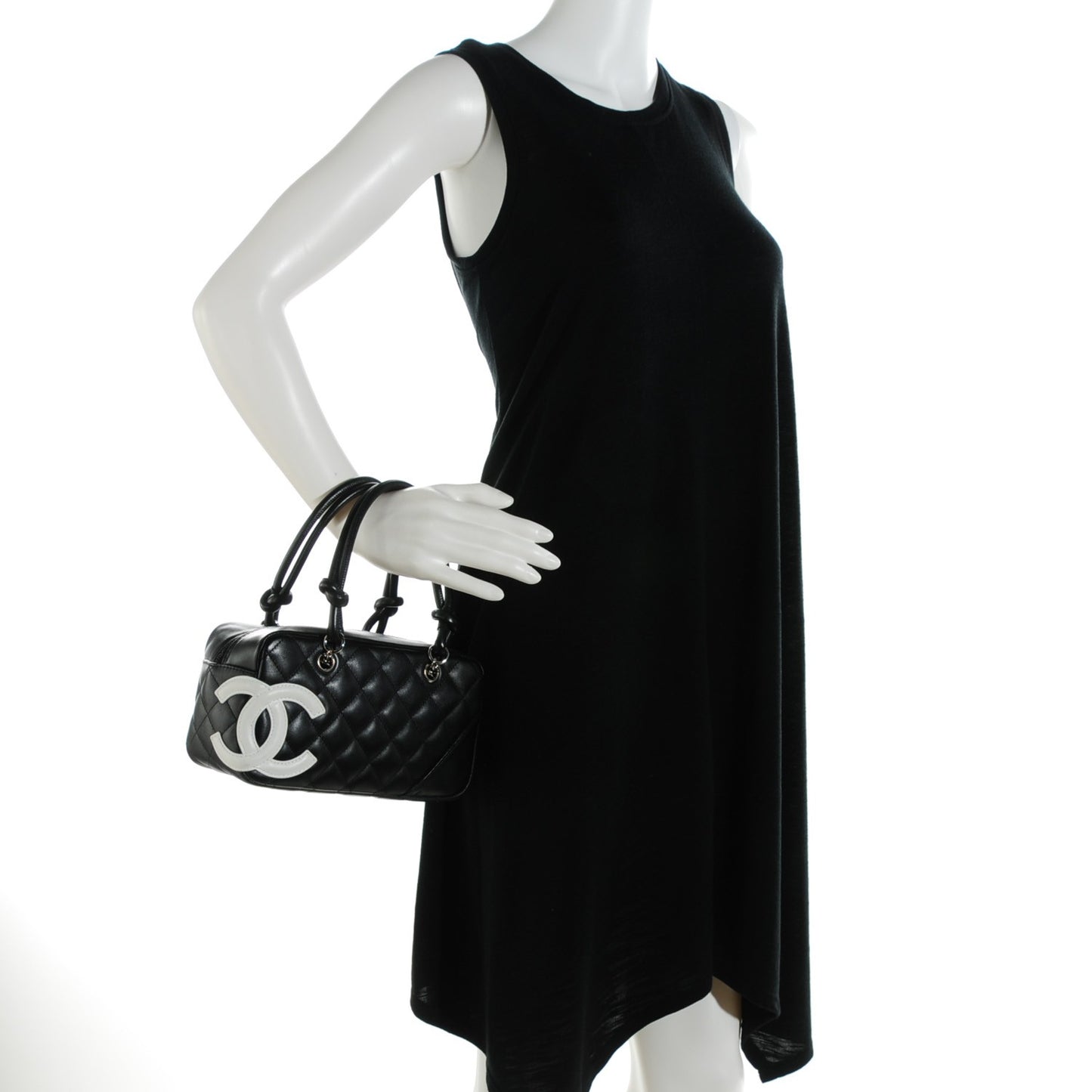 Calfskin Quilted Small Cambon Bowler Black White