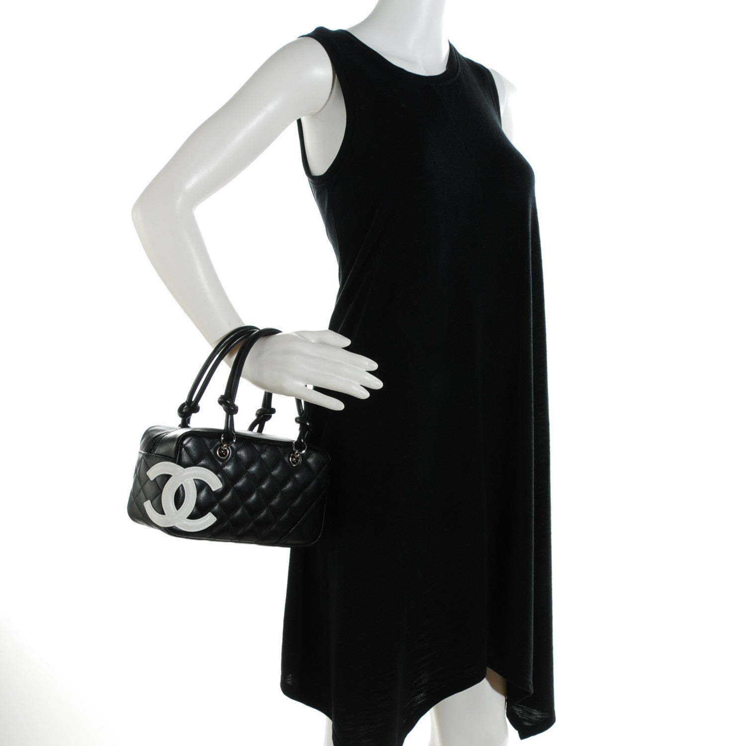 Chanel Calfskin Quilted Small Cambon Bowler Black White 2 of 8