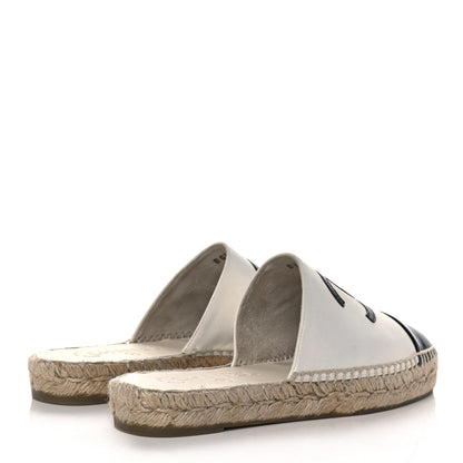 Chanel Iridescent Goatskin CC Espadrille Mules 37 Ivory Black 4 of 10