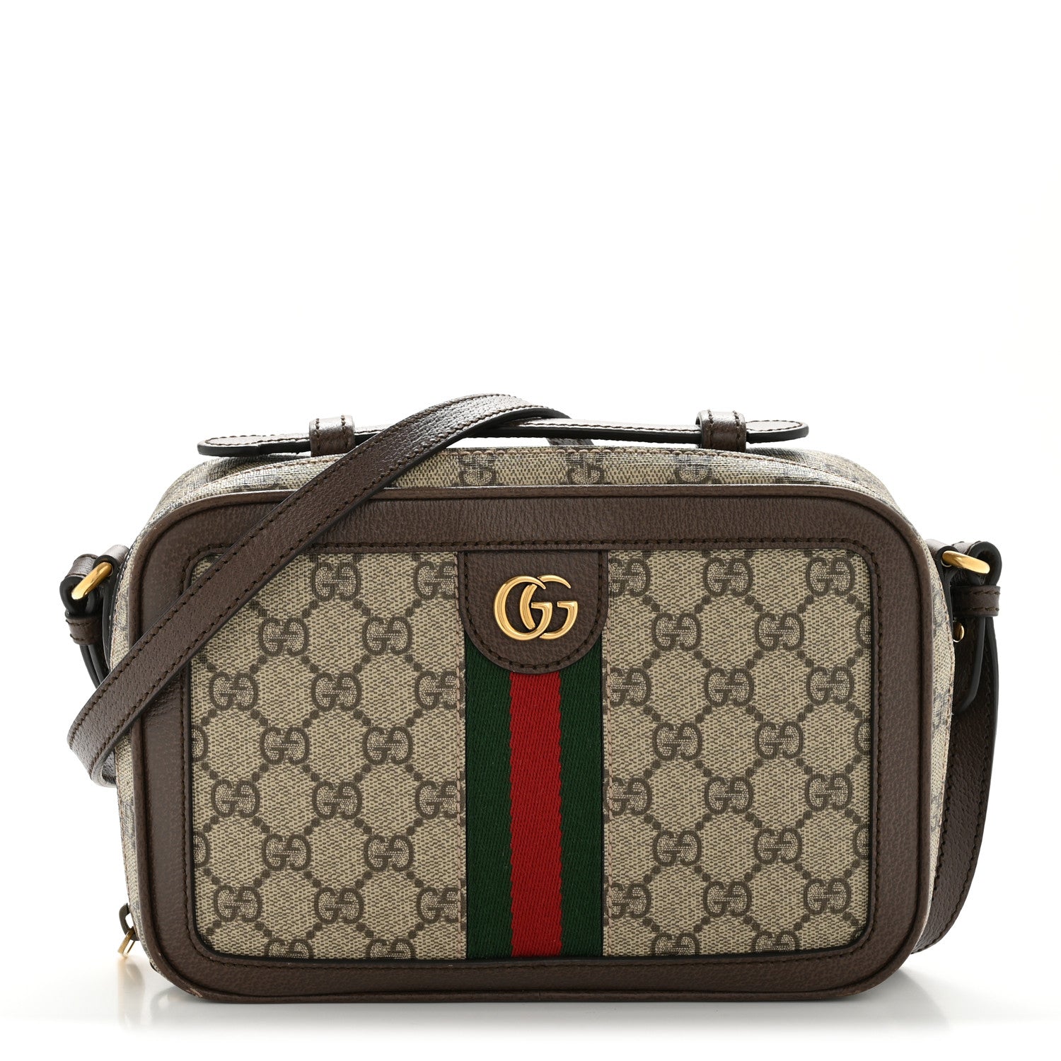 Gucci GG Supreme Monogram Web Small Ophidia Top Handle Shoulder Bag Brown 1 of 13