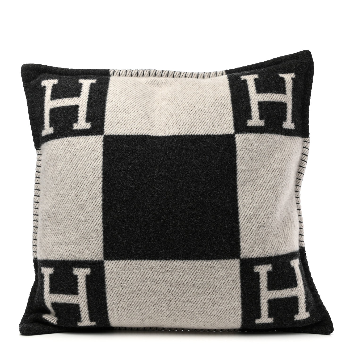 Hermes Wool Cashmere Avalon Pillow PM Ecru Gris Fonce 1 of 3