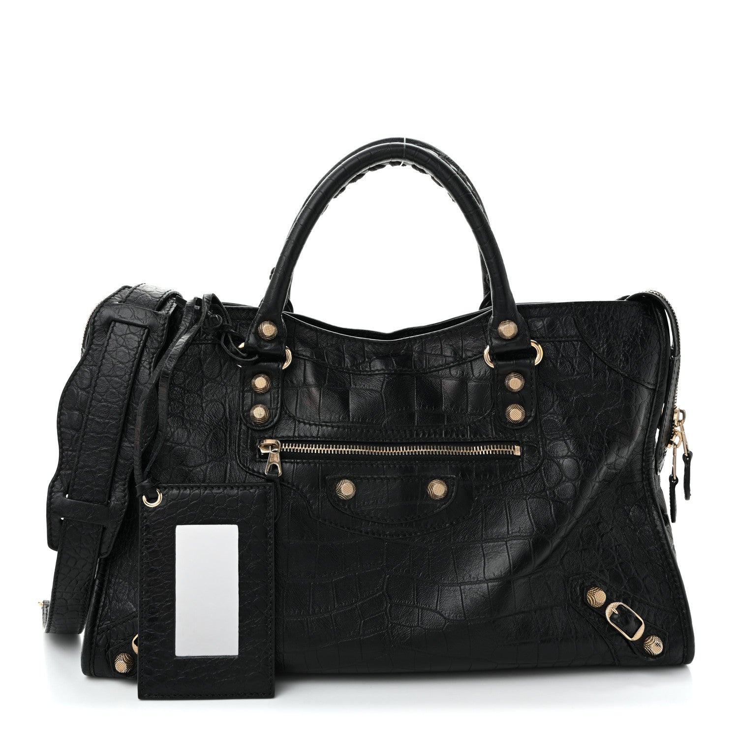 Balenciaga Calfskin Crocodile Embossed Giant 12 Gold Hardware City Black 3 of 11