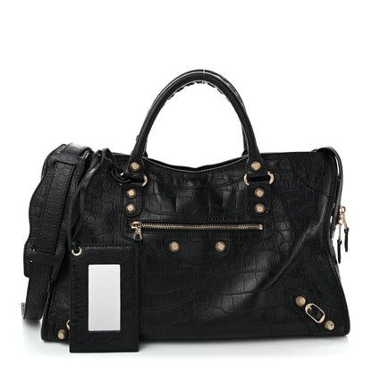 Balenciaga Calfskin Crocodile Embossed Giant 12 Gold Hardware City Black 3 of 11