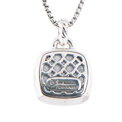David Yurman Sterling Silver Blue Topaz Diamond 14mm Albion Pendant Necklace 3 of 5