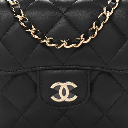 Chanel Lambskin Quilted Top Handle Flap Clutch With Chain Black 9 of 12