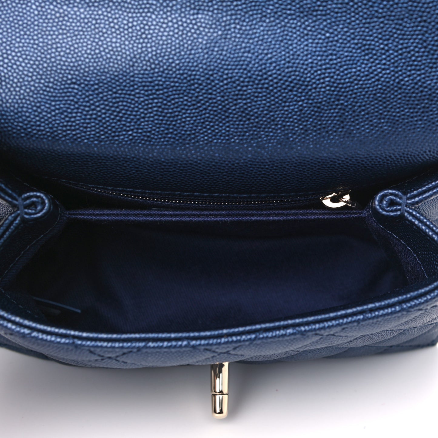Iridescent Caviar Quilted Extra Mini Coco Handle Flap Dark Blue