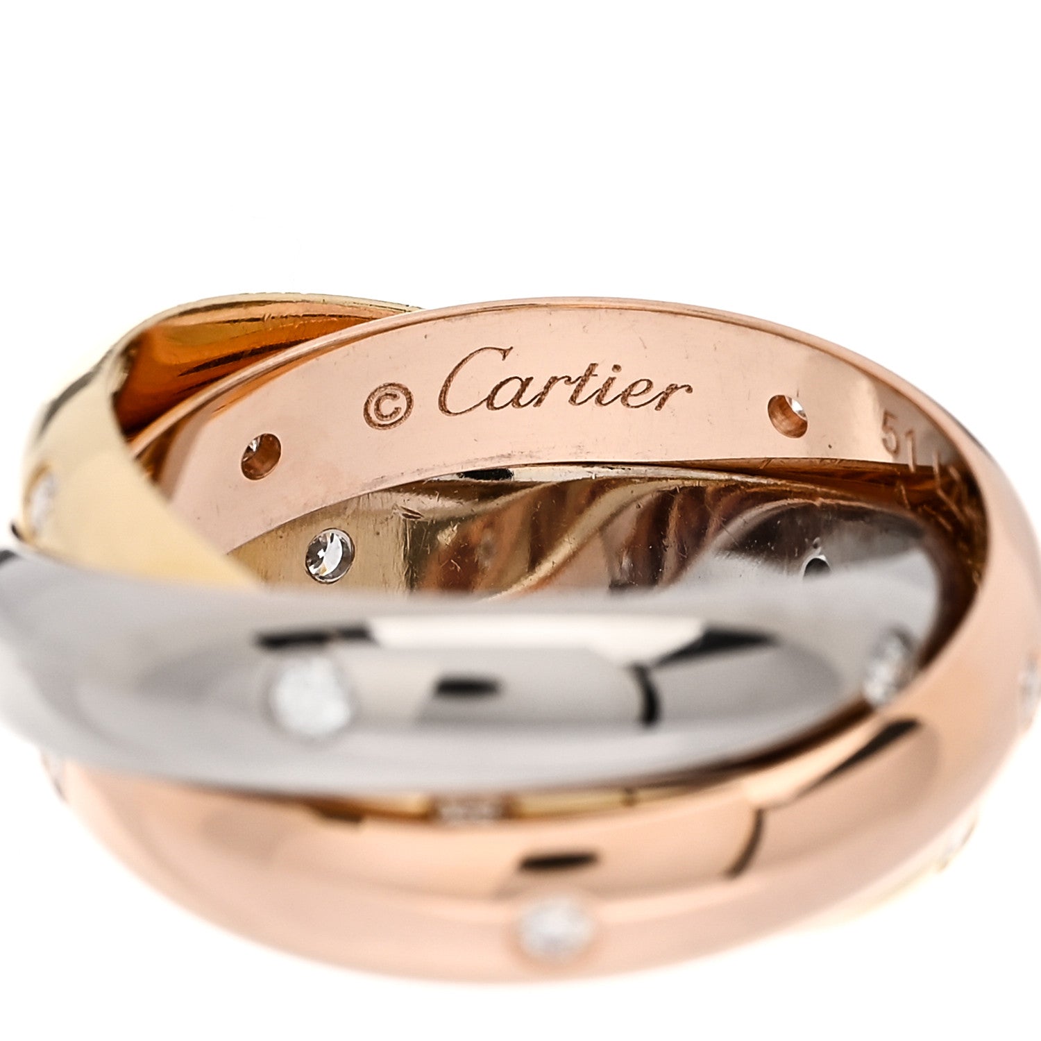 Cartier 18K Pink Yellow White Gold Diamond Medium Trinity Ring 51 5.75 4 of 6