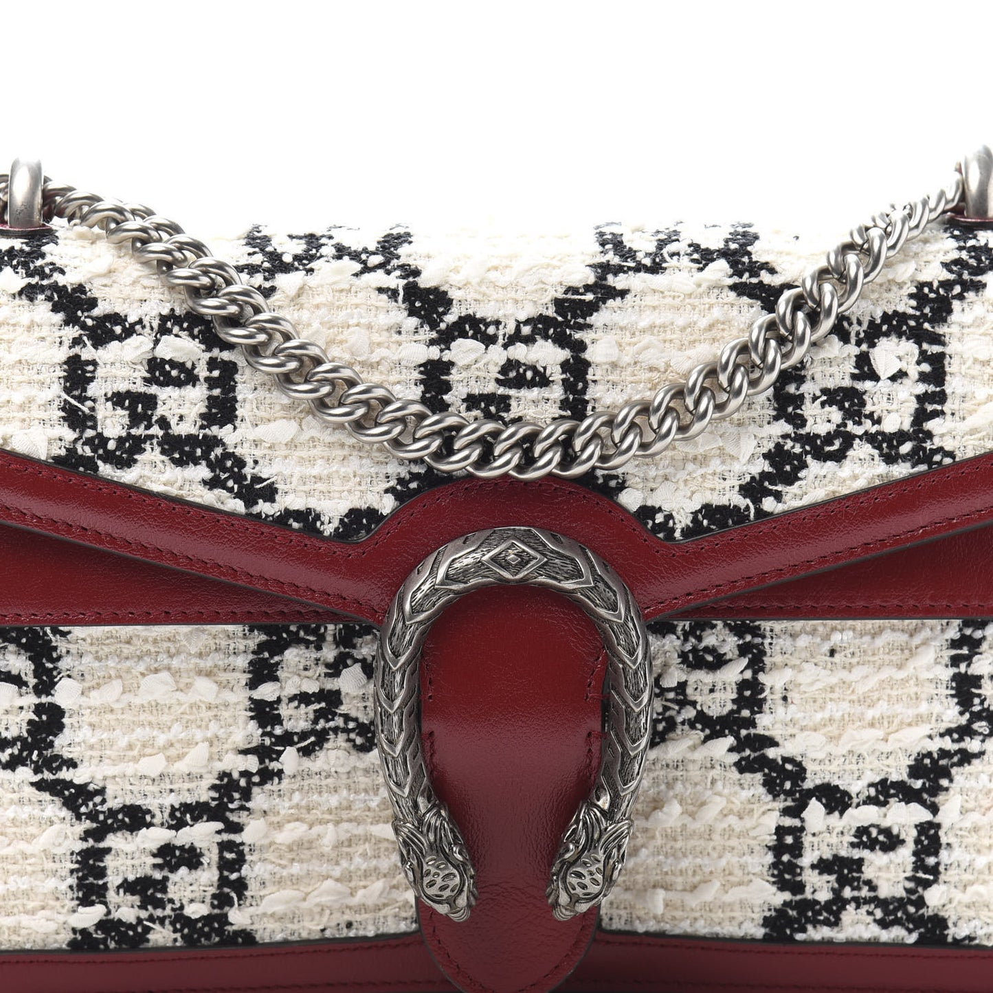 Tweed GG Monogram Small Dionysus Shoulder Bag White Black Romantic Cherry