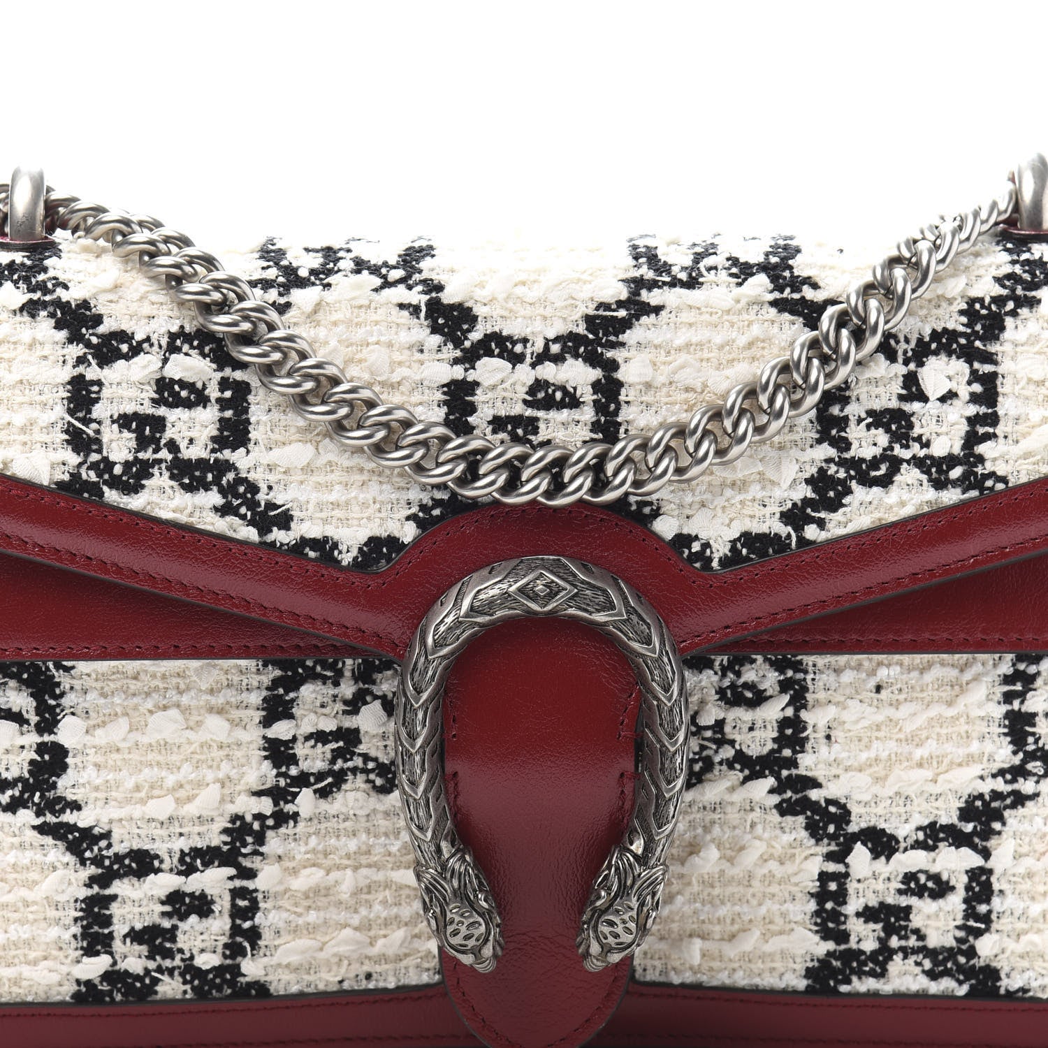 Gucci Tweed GG Monogram Small Dionysus Shoulder Bag White Black Romantic Cherry 11 of 11