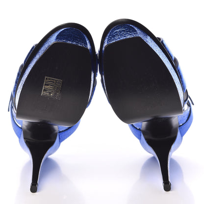 Saint Laurent Metallic Calfskin Tribute 105 Platform Sandals 39 Blue 5 of 9