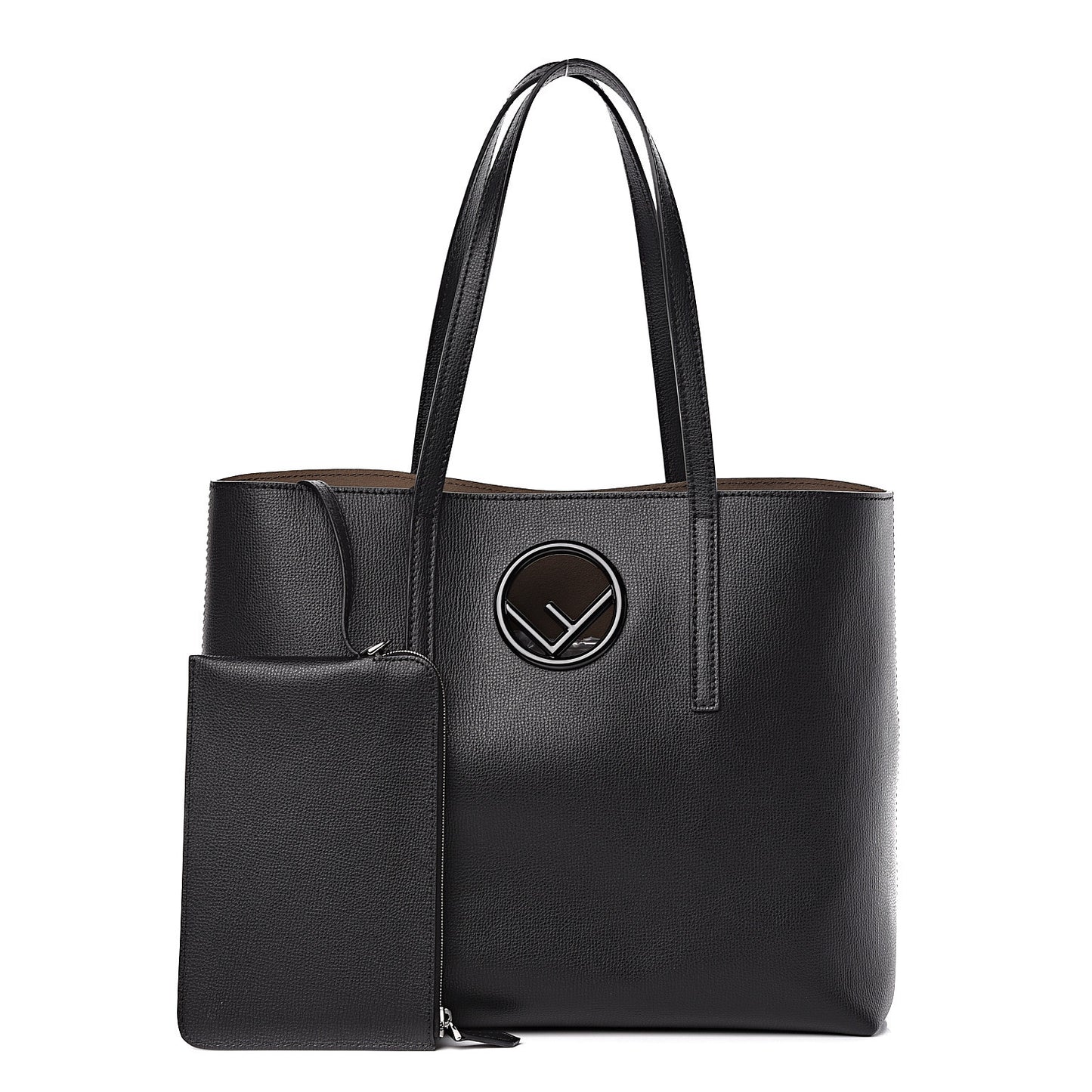 Vitello Vienna Enamel F is Fendi Shopping Tote Black Taupe