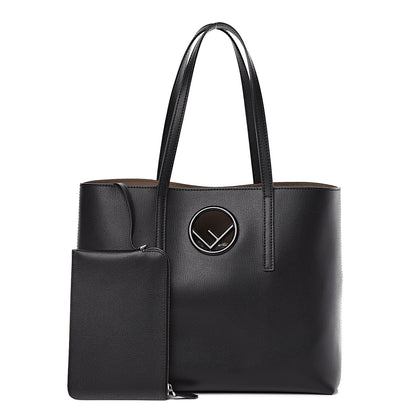 Fendi Vitello Vienna Enamel F is Fendi Shopping Tote Black Taupe 1 of 10