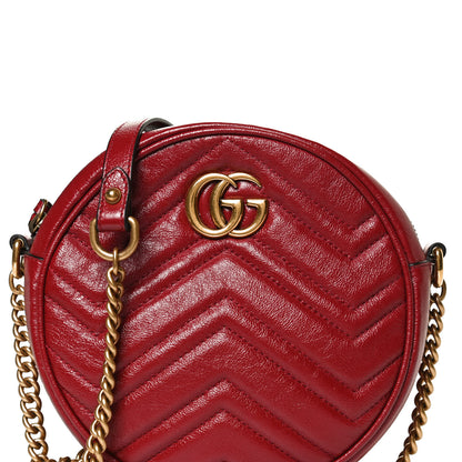 Gucci Glazed Calfskin Matelasse Heart Mini GG Marmont Round Shoulder Bag Romantic Cerise 9 of 13