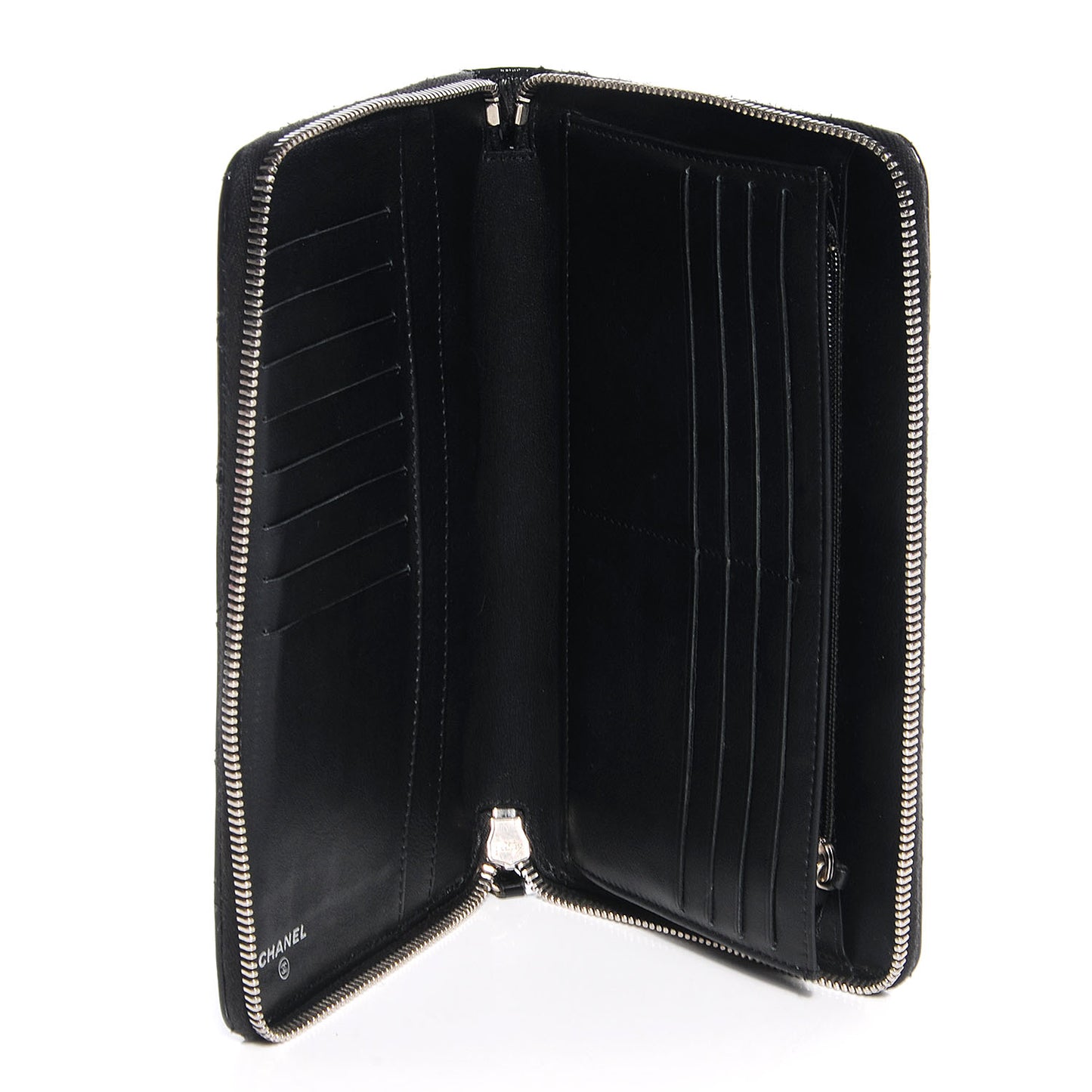 Patent Quilted Large Zip Around Organizer Wallet Black