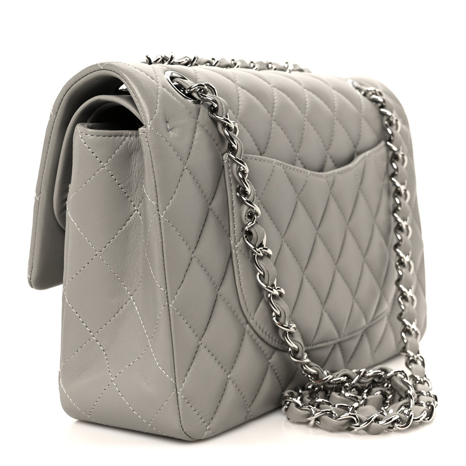 Chanel Lambskin Quilted Medium Double Flap Grey 3 of 12