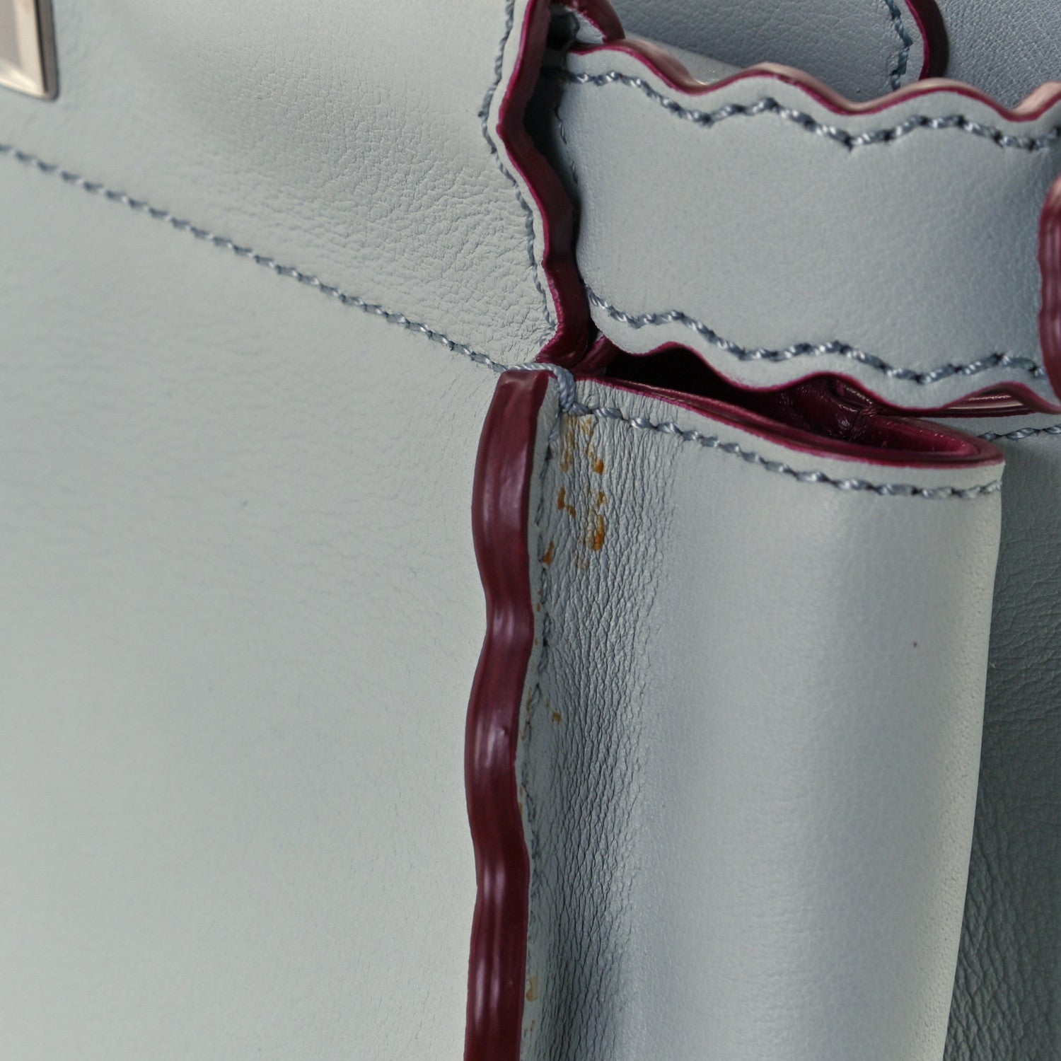 Fendi Vitello Seta Shiny Nappa Pearl Scalloped Studded Floral Embroidered Medium Peekaboo Iconic Satchel Grigio Perla Multicolor 14 of 18