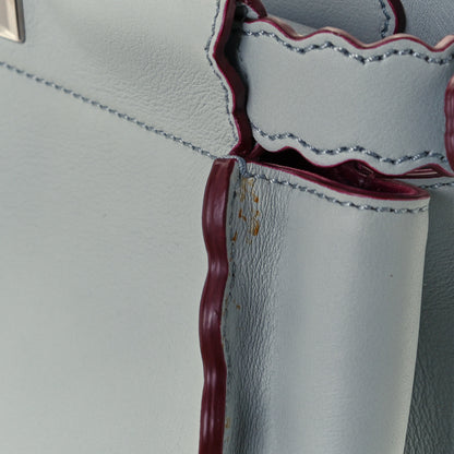 Fendi Vitello Seta Shiny Nappa Pearl Scalloped Studded Floral Embroidered Medium Peekaboo Iconic Satchel Grigio Perla Multicolor 14 of 18