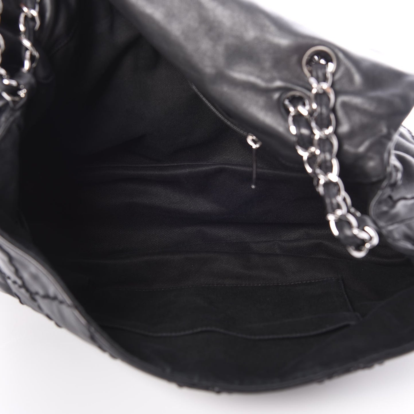 Calfskin Stitched Large Expandable Flap Bag Black