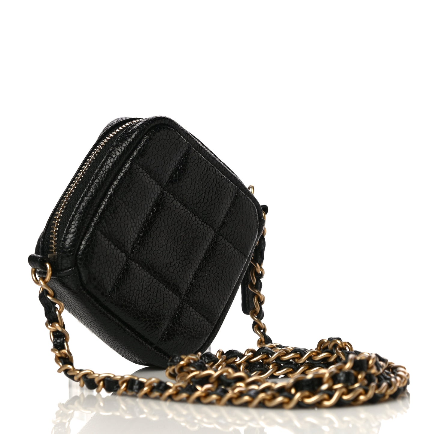 Caviar Quilted Diamond Coin Purse With Chain Black