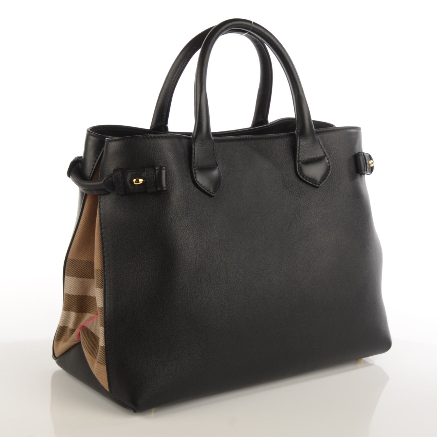 Burberry Grainy Calfskin House Check Medium Banner Tote Black 3 of 8