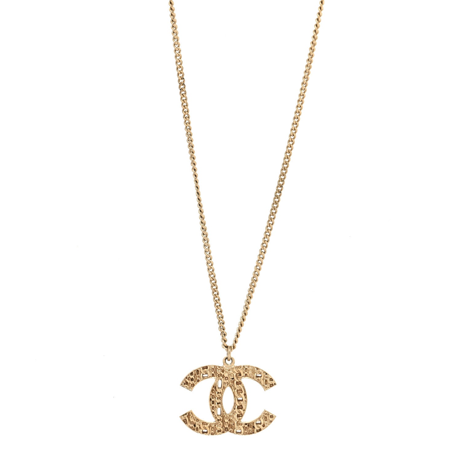 Chanel Metal Chain Link CC Pendant Necklace Gold 1 of 5
