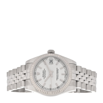 Rolex Stainless Steel 18K White Gold Diamond 31mm Oyster Perpetual Datejust Watch Silver 178274 2 of 5