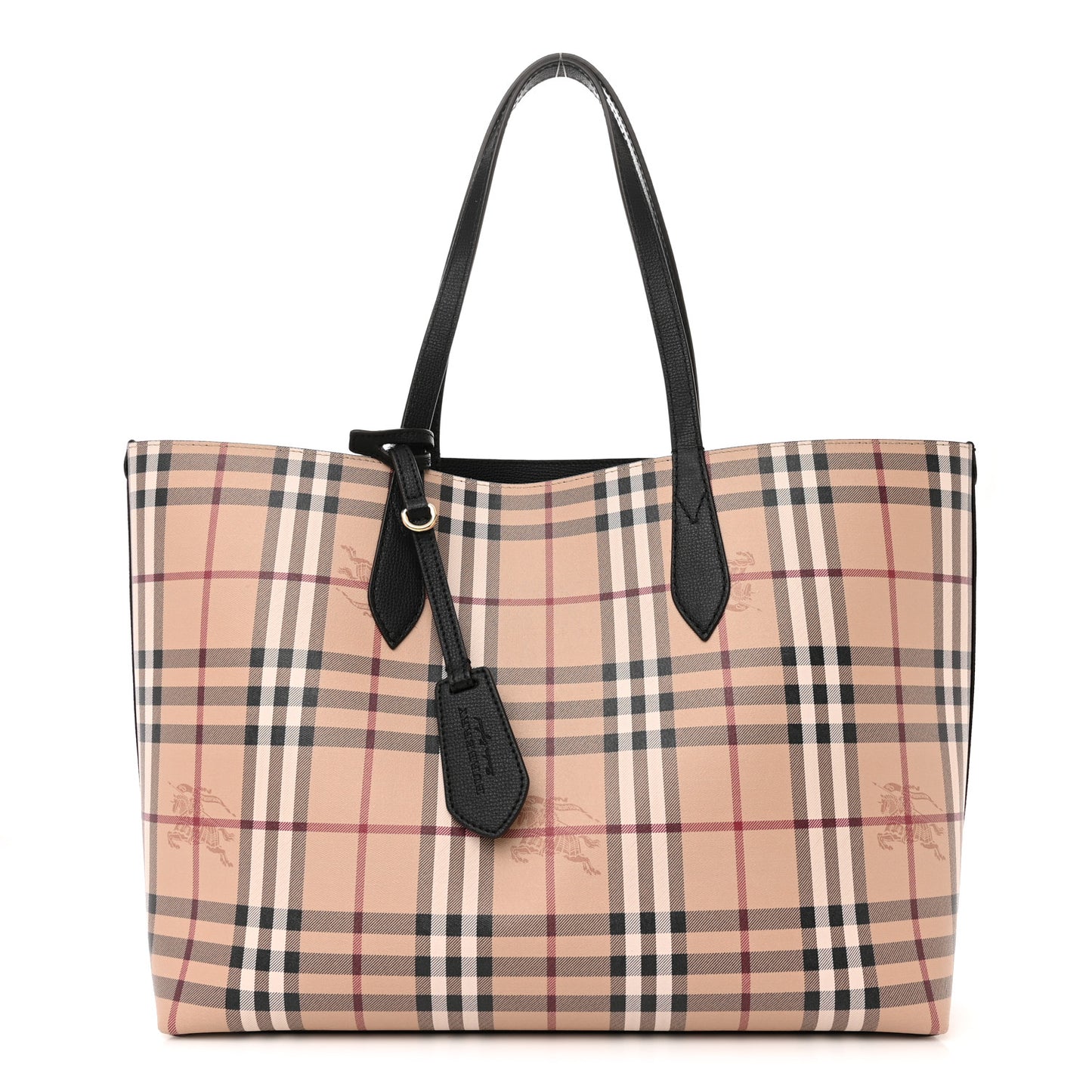 Grainy Calfskin Haymarket Check Medium Reversible Tote Black