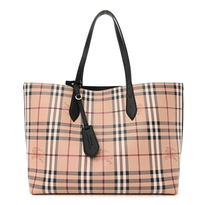 Burberry Grainy Calfskin Haymarket Check Medium Reversible Tote Black 1 of 10