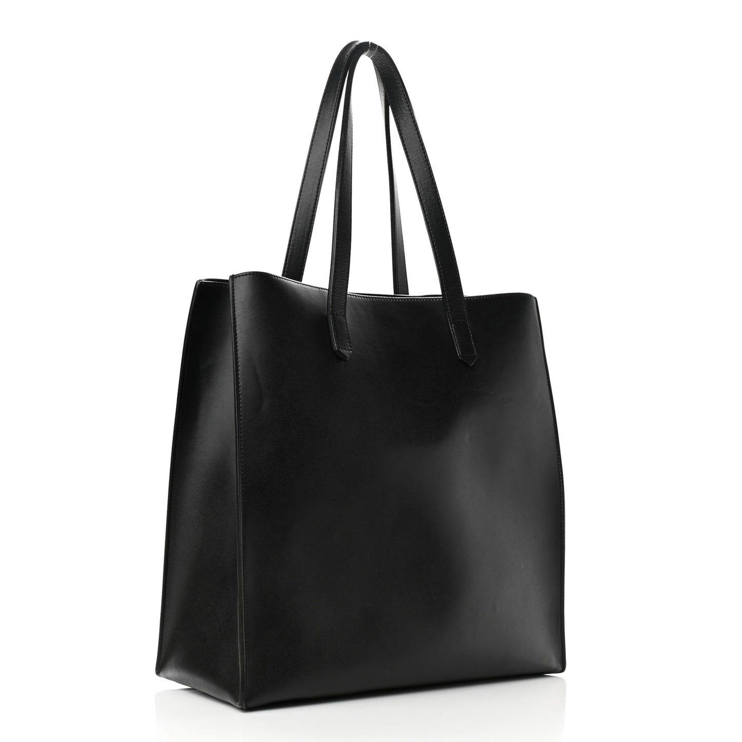 Calfskin Logo Debossed Medium Shopper Tote Black