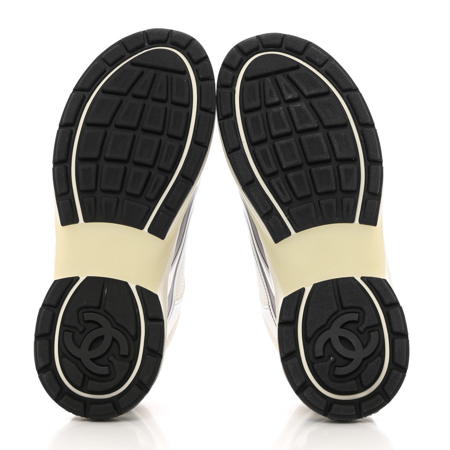 Fabric Laminated Calfskin Stretch CC Sneakers 37 White Silver