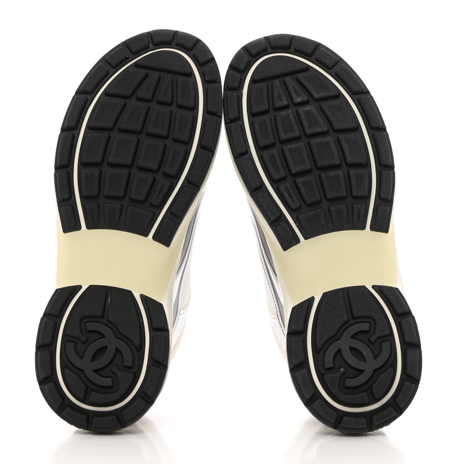 Chanel Fabric Laminated Calfskin Stretch CC Sneakers 37 White Silver 5 of 10