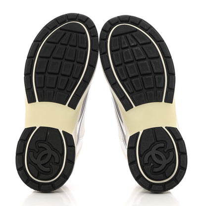 Chanel Fabric Laminated Calfskin Stretch CC Sneakers 37 White Silver 5 of 10