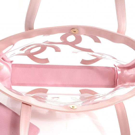 Chanel Vinyl Patent CC Logo Beach Tote Pink 9 of 9