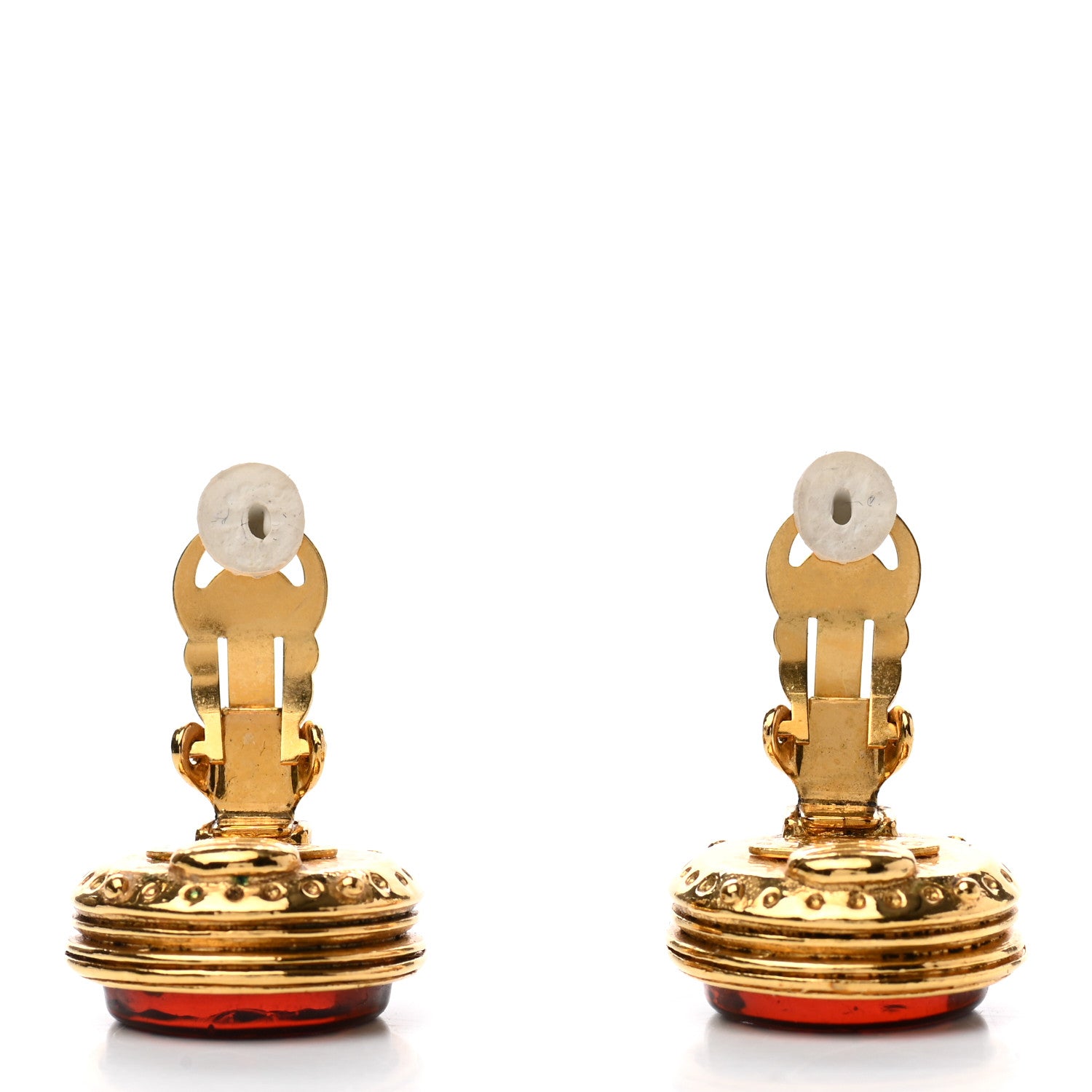 Chanel Gripoix Clip On Earrings Red Gold 3 of 4