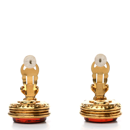 Chanel Gripoix Clip On Earrings Red Gold 3 of 4