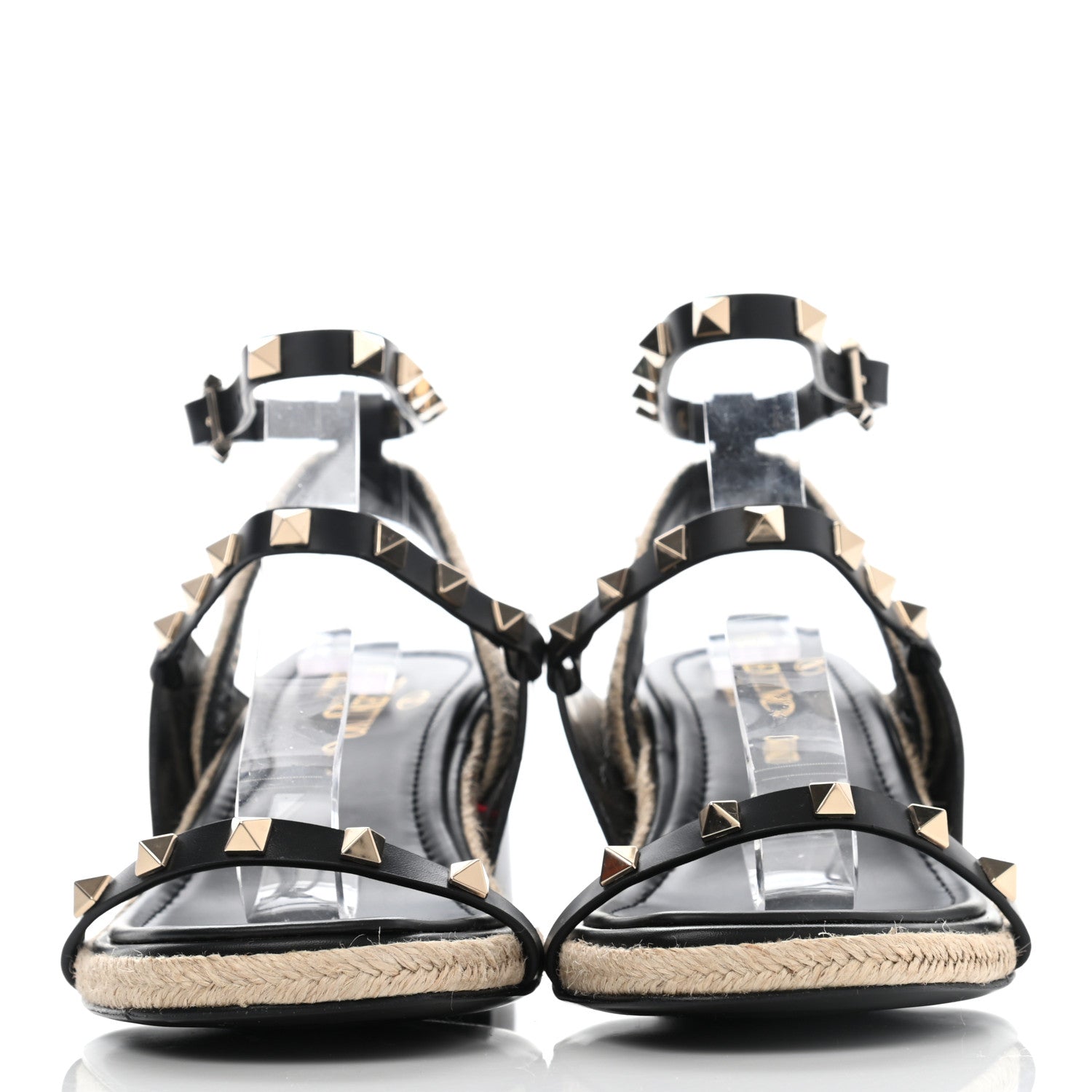 Valentino Garavani Calfskin Rockstud Ankle Strap Espadrille 10/60mm Sandals 36.5 Black 2 of 7