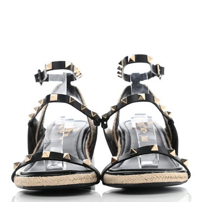 Valentino Garavani Calfskin Rockstud Ankle Strap Espadrille 10/60mm Sandals 36.5 Black 2 of 7